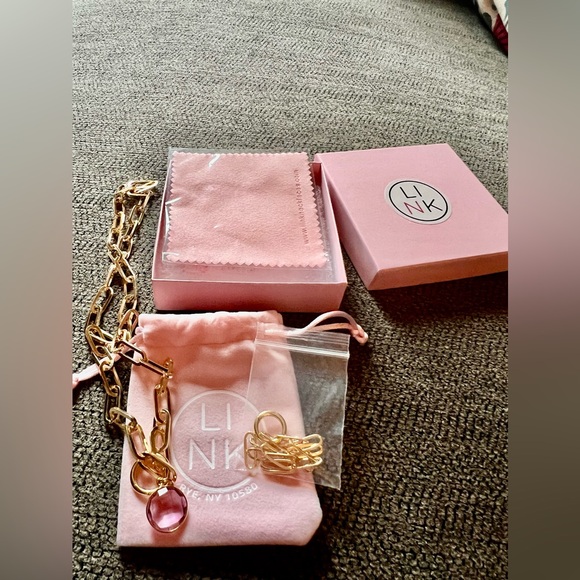 Link paper clip necklace and bracelet with birthstone charm - Picture 4 of 7